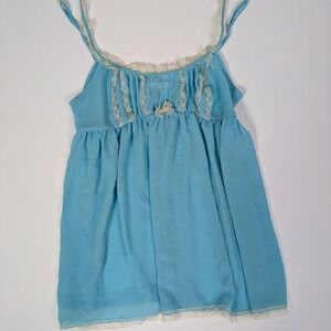 Y2K Victoria's Secret Milkmaid Babydoll Lace Trim Top Small Cami Blue Sheer